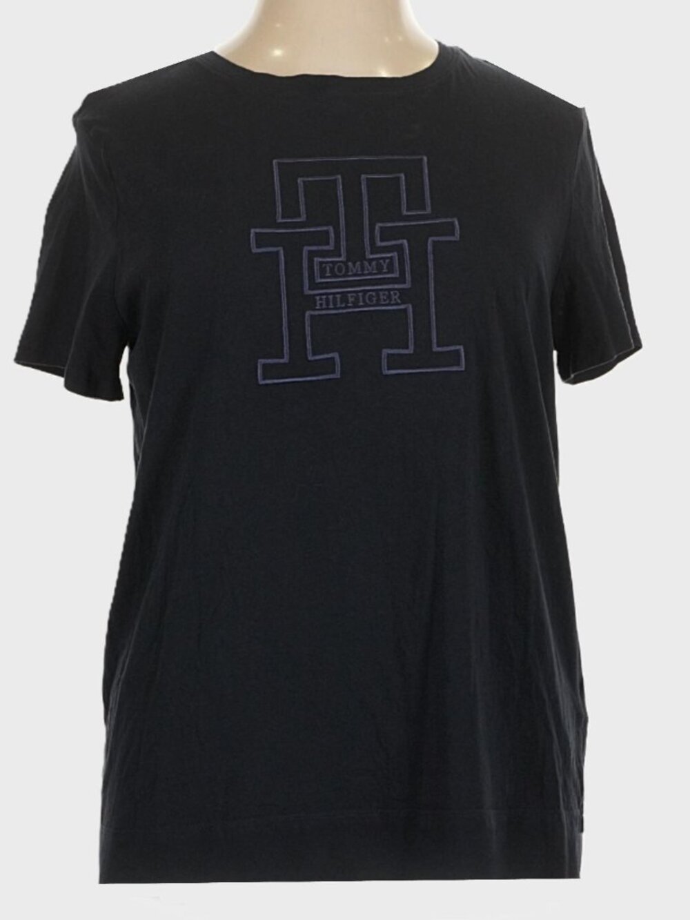 Tommy Hilfiger Black Monogram Tee Classic T Logo Women’s Casual Streetwear XL